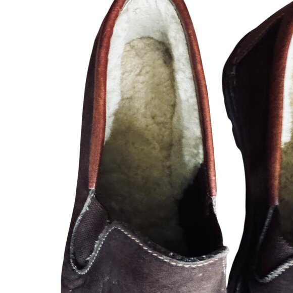 Cole Haan Suede Slip On Moc Shoe Slipper With Tread Shearing Lined Leather Brown - Picture 12 of 15